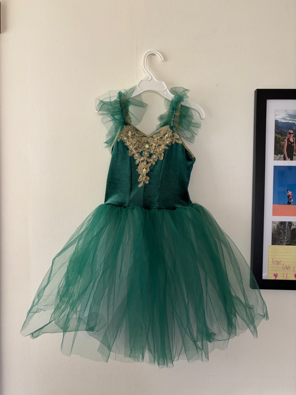 Emerald Green Tulle Fairy Costume Dress with Gold Appliqué